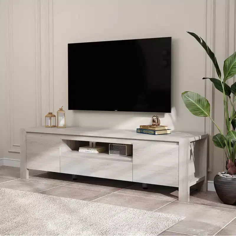 Meuble TV de 63 po avec portes et armoire, meuble de divertissement style ferme, meuble TV pour téléviseurs jusqu'à 70 po, console TV pour salon, chambre à coucher