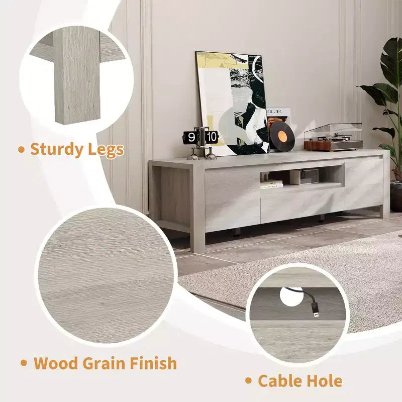 Meuble TV de 63 po avec portes et armoire, meuble de divertissement style ferme, meuble TV pour téléviseurs jusqu'à 70 po, console TV pour salon, chambre à coucher