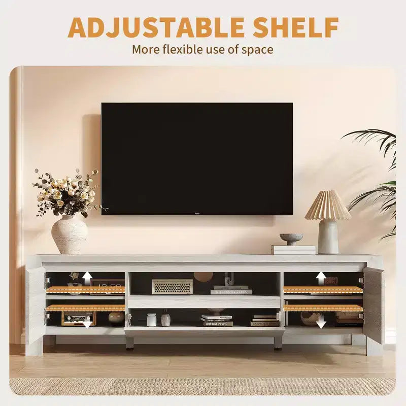 Meuble TV de 63 po avec portes et armoire, meuble de divertissement style ferme, meuble TV pour téléviseurs jusqu'à 70 po, console TV pour salon, chambre à coucher