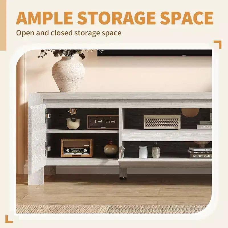 Meuble TV de 63 po avec portes et armoire, meuble de divertissement style ferme, meuble TV pour téléviseurs jusqu'à 70 po, console TV pour salon, chambre à coucher