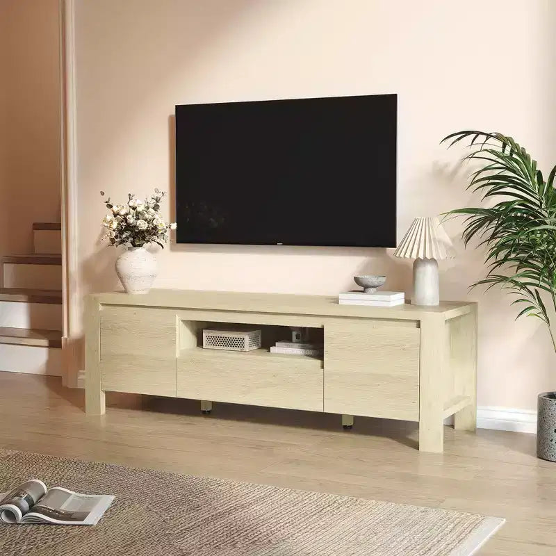 Meuble TV de 63 po avec portes et armoire, meuble de divertissement style ferme, meuble TV pour téléviseurs jusqu'à 70 po, console TV pour salon, chambre à coucher