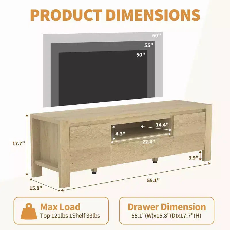 Meuble TV de 63 po avec portes et armoire, meuble de divertissement style ferme, meuble TV pour téléviseurs jusqu'à 70 po, console TV pour salon, chambre à coucher