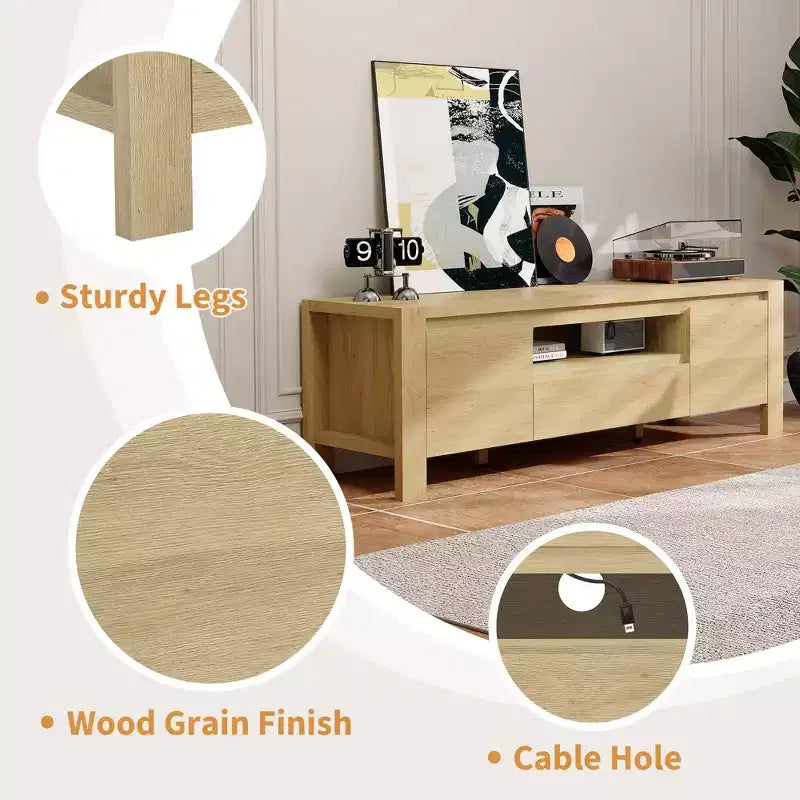 Meuble TV de 63 po avec portes et armoire, meuble de divertissement style ferme, meuble TV pour téléviseurs jusqu'à 70 po, console TV pour salon, chambre à coucher