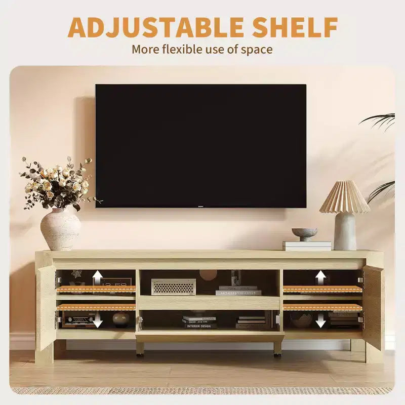 Meuble TV de 63 po avec portes et armoire, meuble de divertissement style ferme, meuble TV pour téléviseurs jusqu'à 70 po, console TV pour salon, chambre à coucher