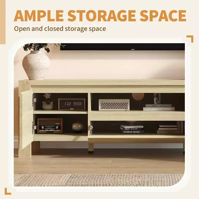 Meuble TV de 63 po avec portes et armoire, meuble de divertissement style ferme, meuble TV pour téléviseurs jusqu'à 70 po, console TV pour salon, chambre à coucher
