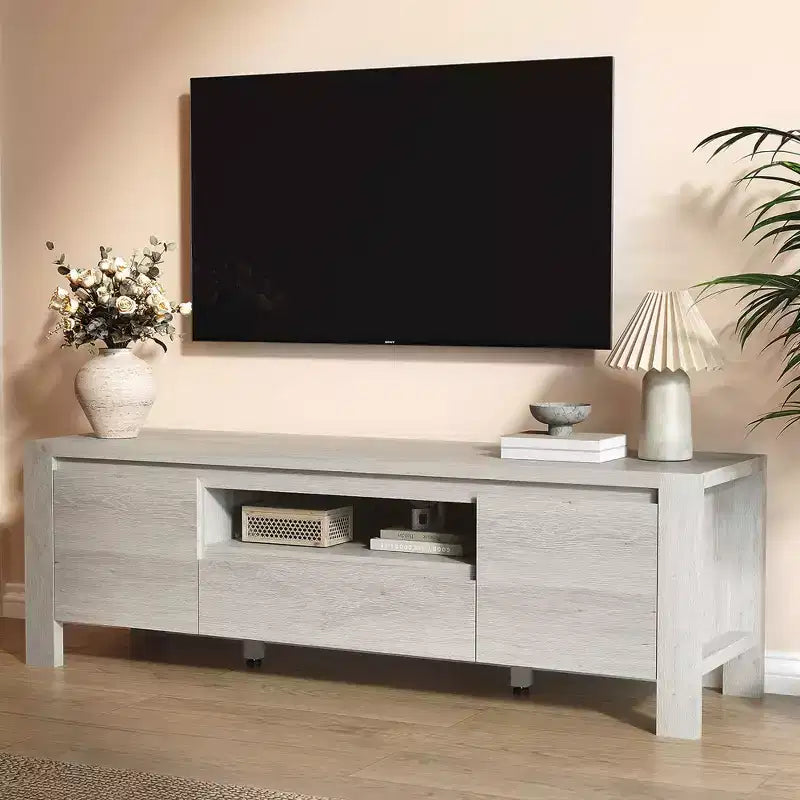 Meuble TV de 63 po avec portes et armoire, meuble de divertissement style ferme, meuble TV pour téléviseurs jusqu'à 70 po, console TV pour salon, chambre à coucher
