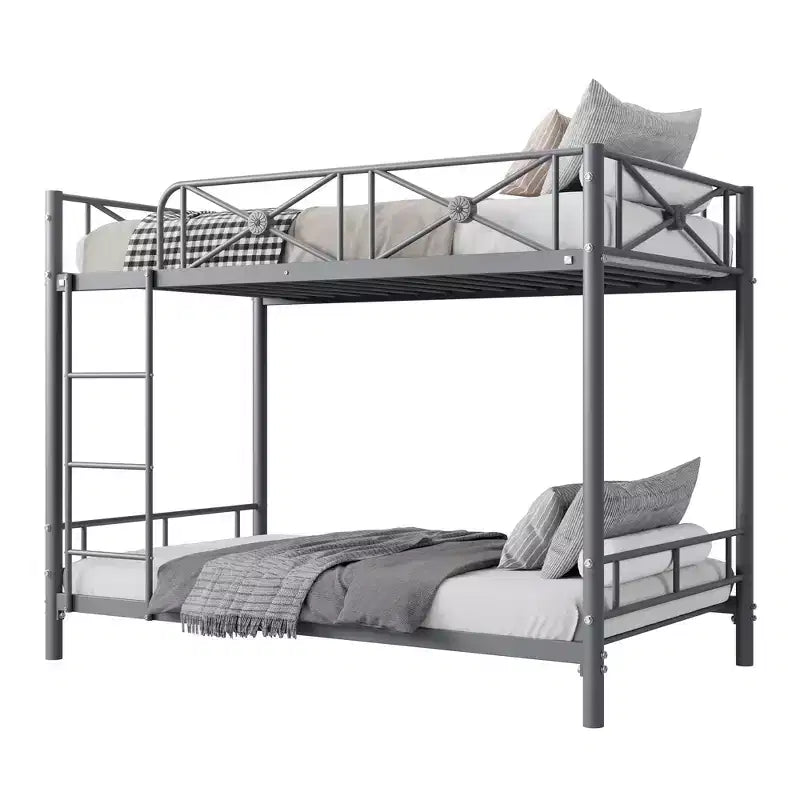 Lit superposé en métal avec motif floral et barrière de sécurité
