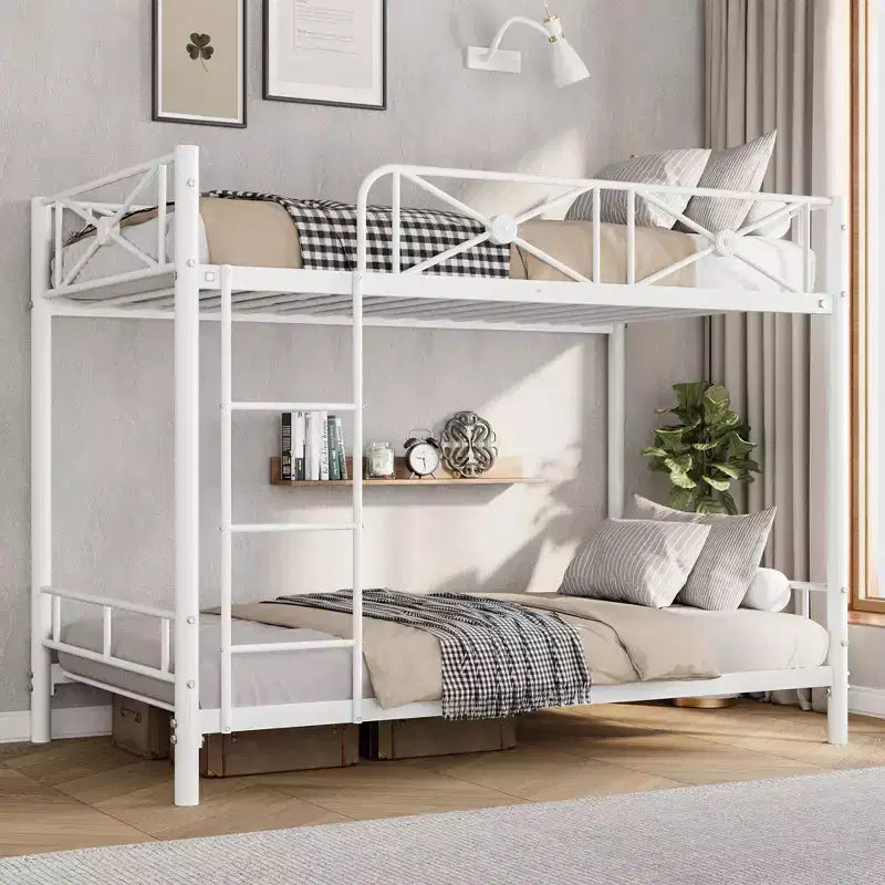 Lit superposé en métal avec motif floral et barrière de sécurité