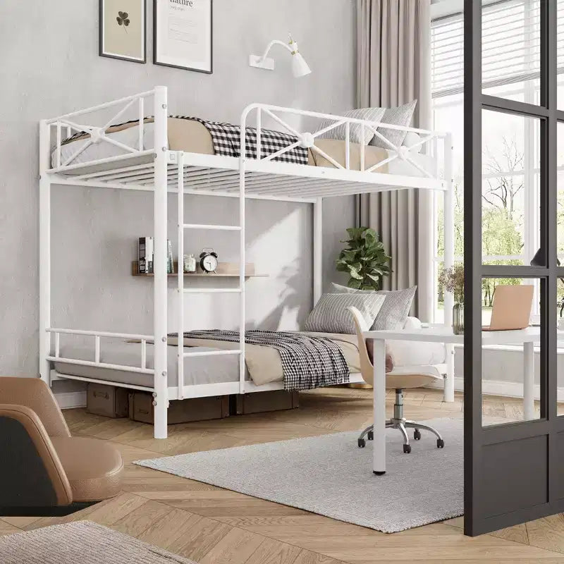 Lit superposé en métal avec motif floral et barrière de sécurité