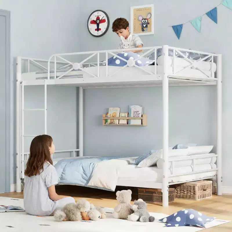 Lit superposé en métal avec motif floral et barrière de sécurité