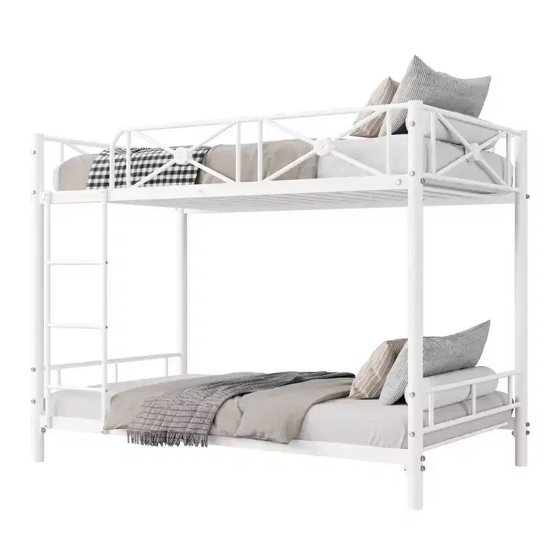Lit superposé en métal avec motif floral et barrière de sécurité