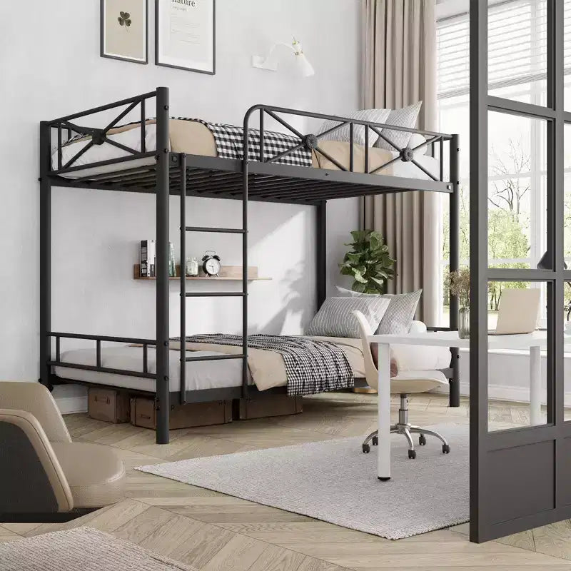 Lit superposé en métal avec motif floral et barrière de sécurité