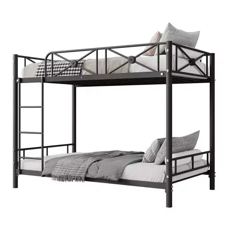 Lit superposé en métal avec motif floral et barrière de sécurité