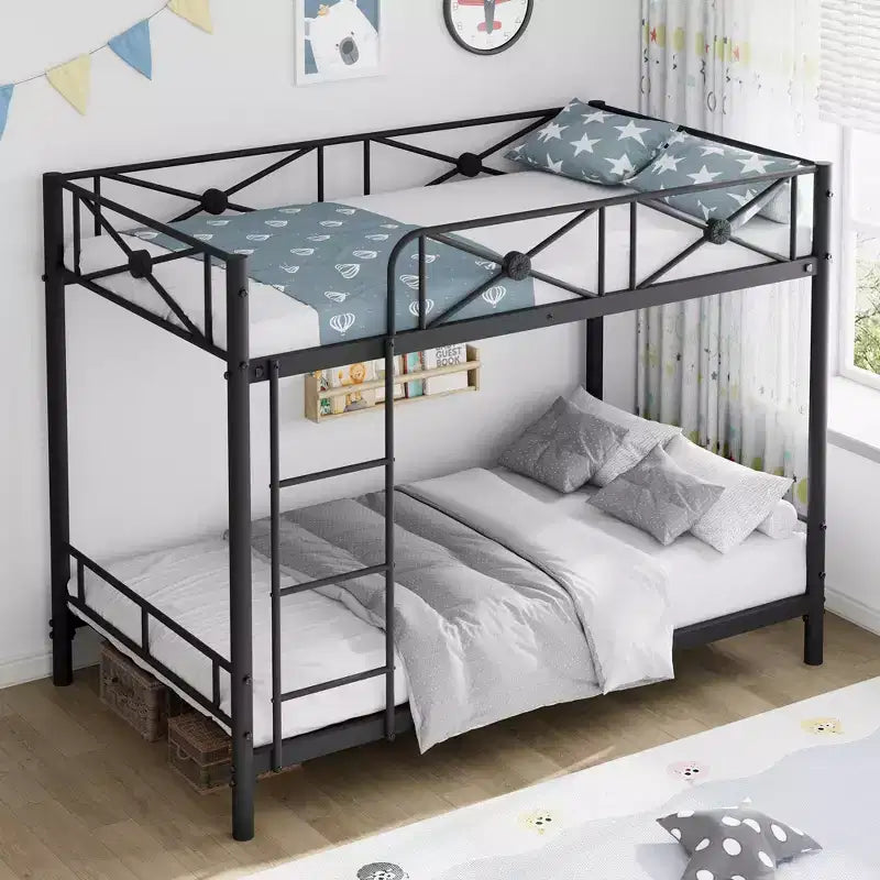 Lit superposé en métal avec motif floral et barrière de sécurité