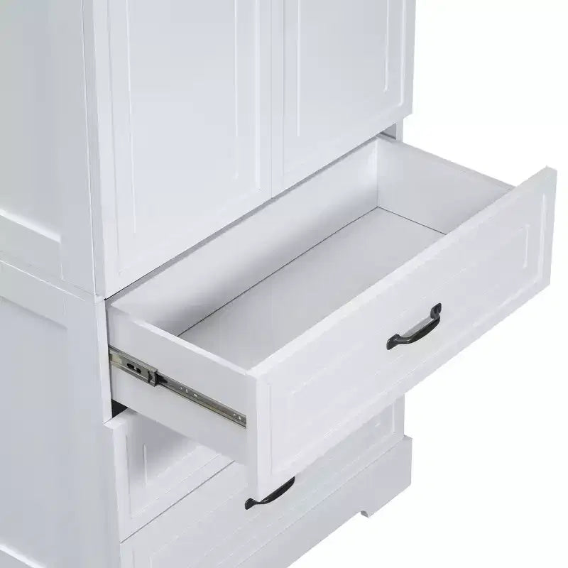 Meuble de rangement haut de salle de bain avec portes doubles, étagère réglable et 2 tiroirs, hauteur 175 cm