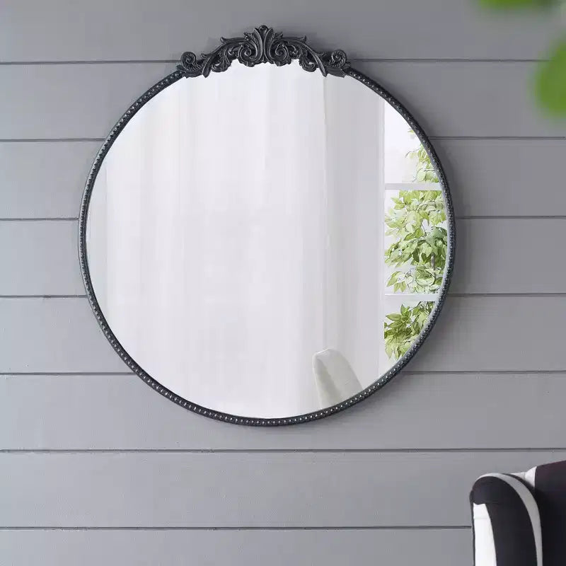 Miroir mural rond de 76 x 81 cm avec cadre d'inspiration baroque