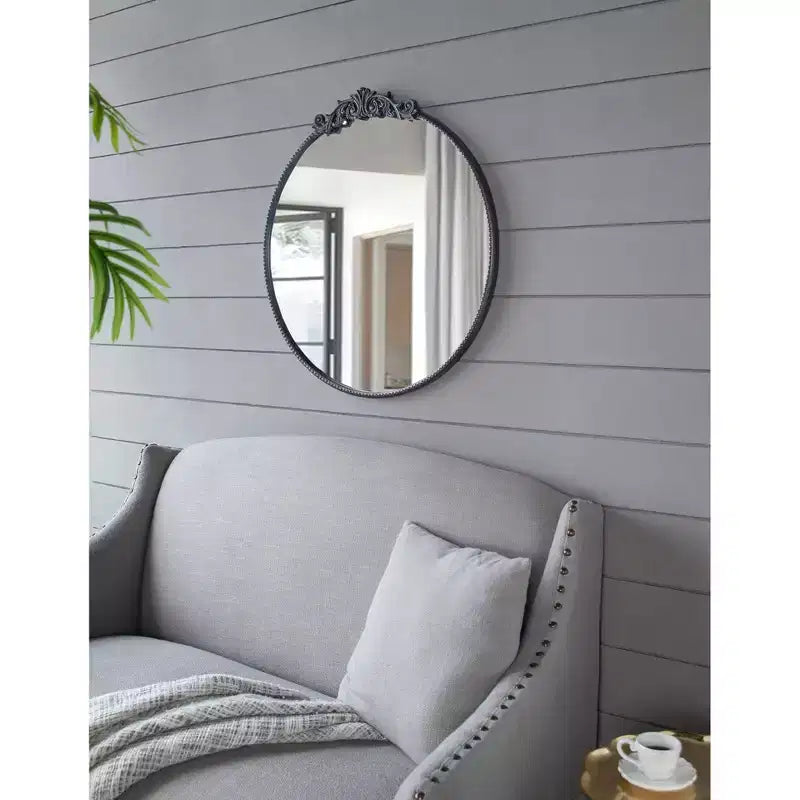 Miroir mural rond de 76 x 81 cm avec cadre d'inspiration baroque