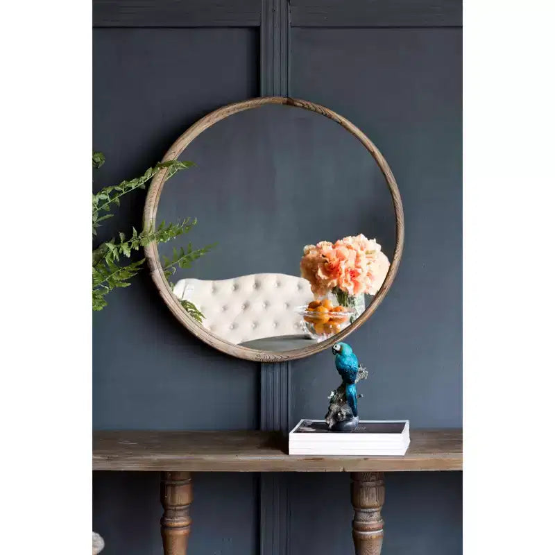 Miroir mural rond en bois de 71 cm