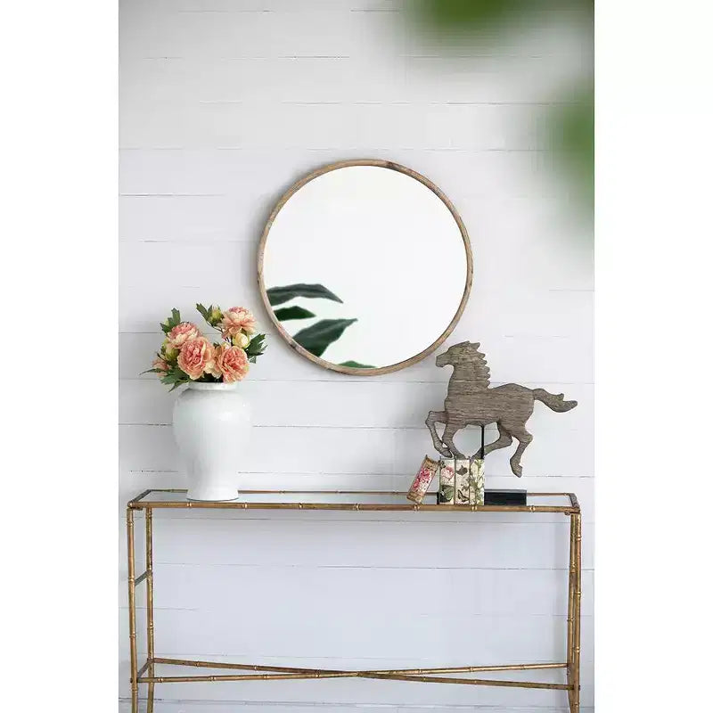 Miroir mural rond en bois de 71 cm