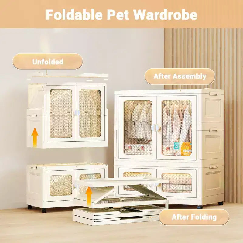 Armoire de rangement à 2 niveaux avec portes transparentes et bacs roulants, pliable