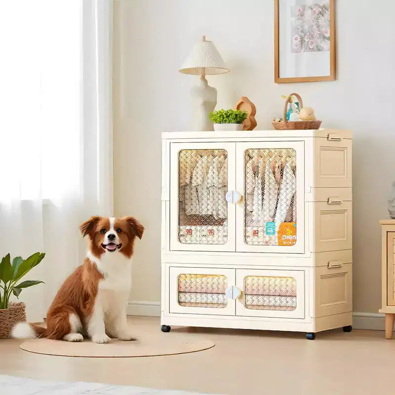Armoire de rangement à 2 niveaux avec portes transparentes et bacs roulants, pliable