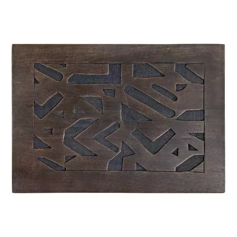 Table d'appoint bohème chic en manguier massif gravé, 20x14x26, finition gris délavé