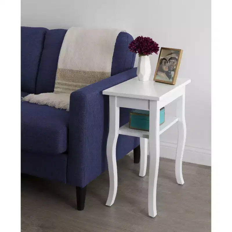 Table d'appoint rectangulaire Glam avec plateau en marbre reconstitué et base en bois, 18x12x24, Blanc