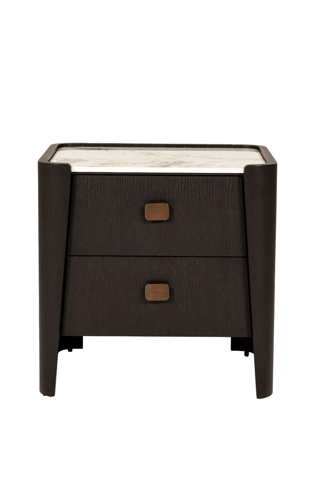 Table de chevet en bois marron foncé à 2 tiroirs avec plateau imitation marbre