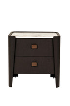 Table de chevet en bois marron foncé à 2 tiroirs avec plateau imitation marbre