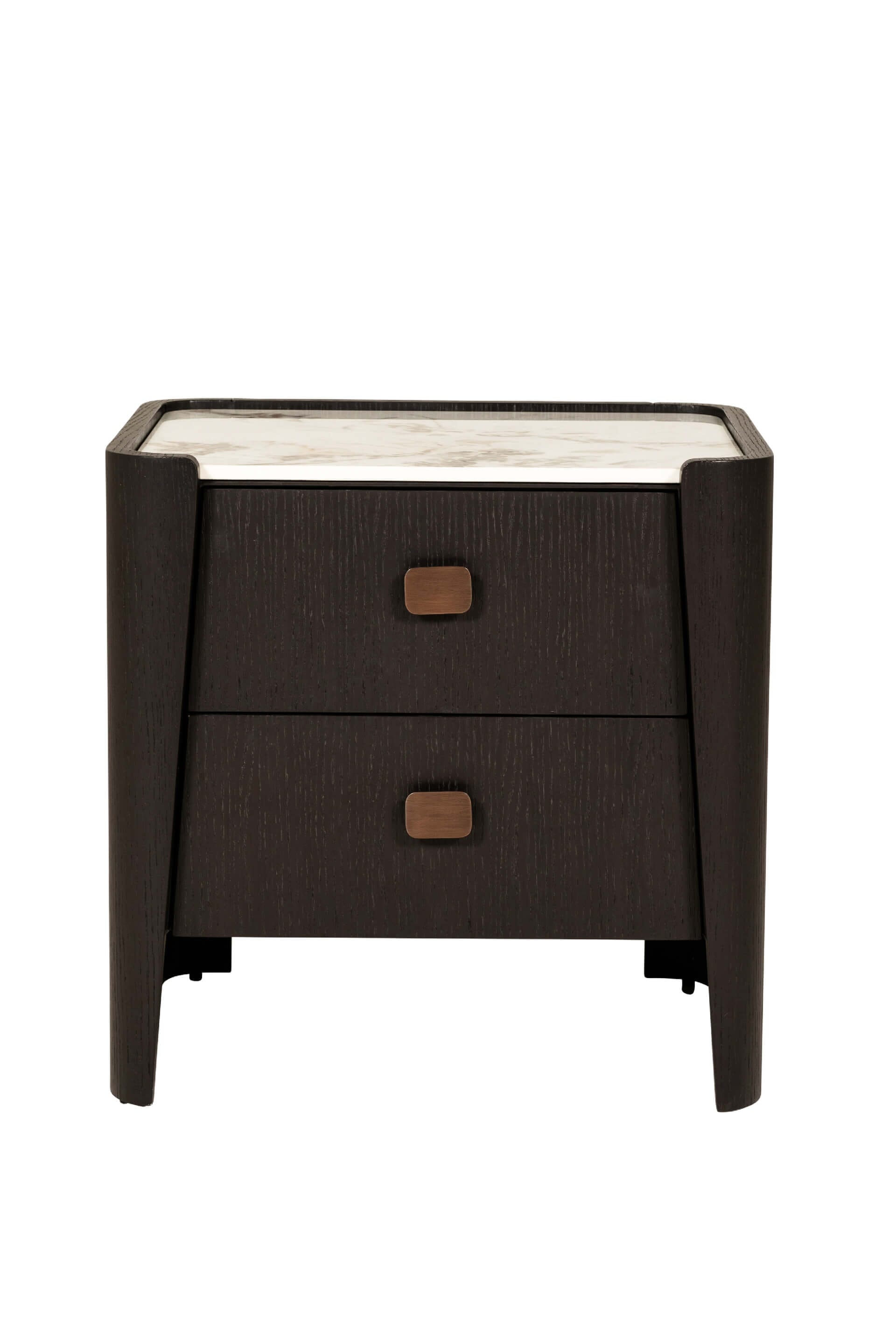 Table de chevet en bois marron foncé à 2 tiroirs avec plateau imitation marbre