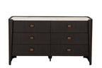 Commode à 6 tiroirs en bois brun foncé avec plateau en pierre frittée