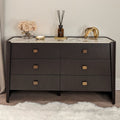 Commode à 6 tiroirs en bois brun foncé avec plateau en pierre frittée