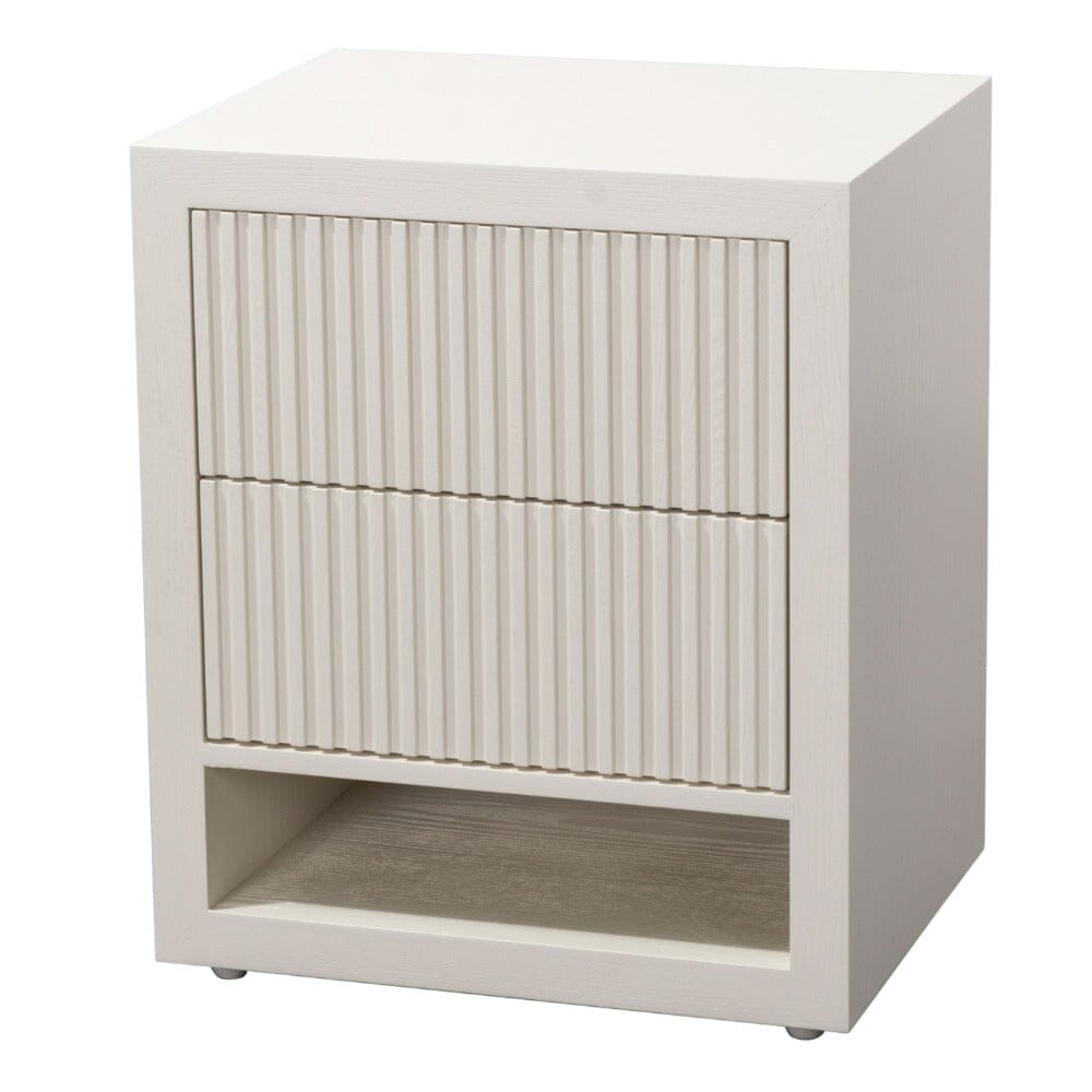 Table de chevet blanche nervurée avec étagère inférieure