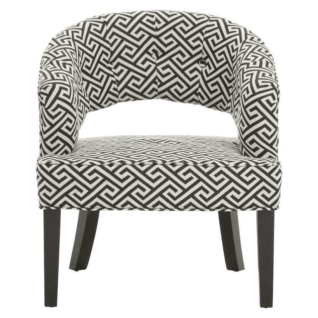 Fauteuil d'appoint à motif géométrique noir et crème avec pieds noirs