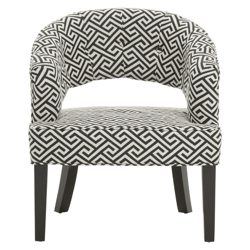 Fauteuil d'appoint à motif géométrique noir et crème avec pieds noirs