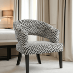 Fauteuil d'appoint à motif géométrique noir et crème avec pieds noirs