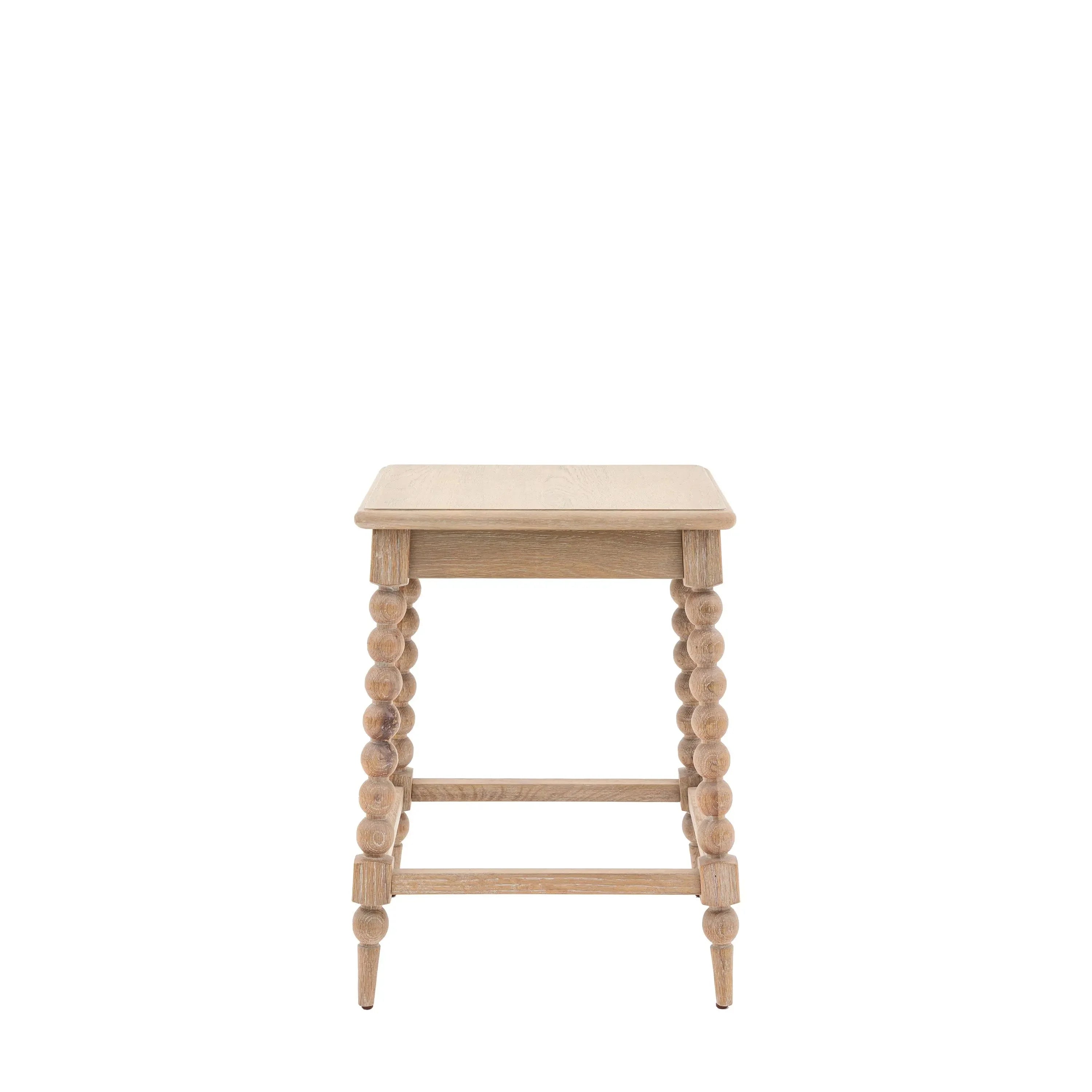 Table d'appoint carrée en chêne avec pieds tournés