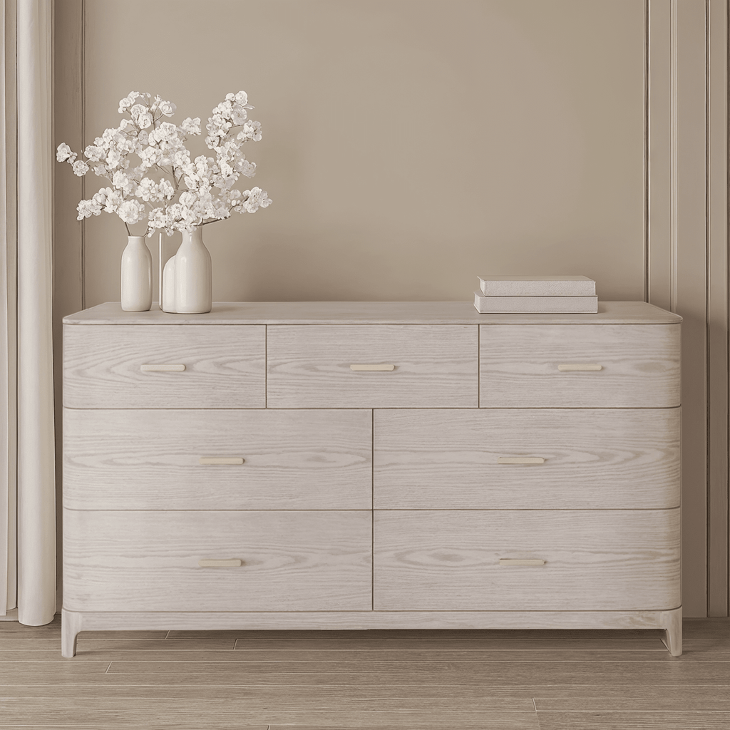 Commode 7 tiroirs placage frêne clair