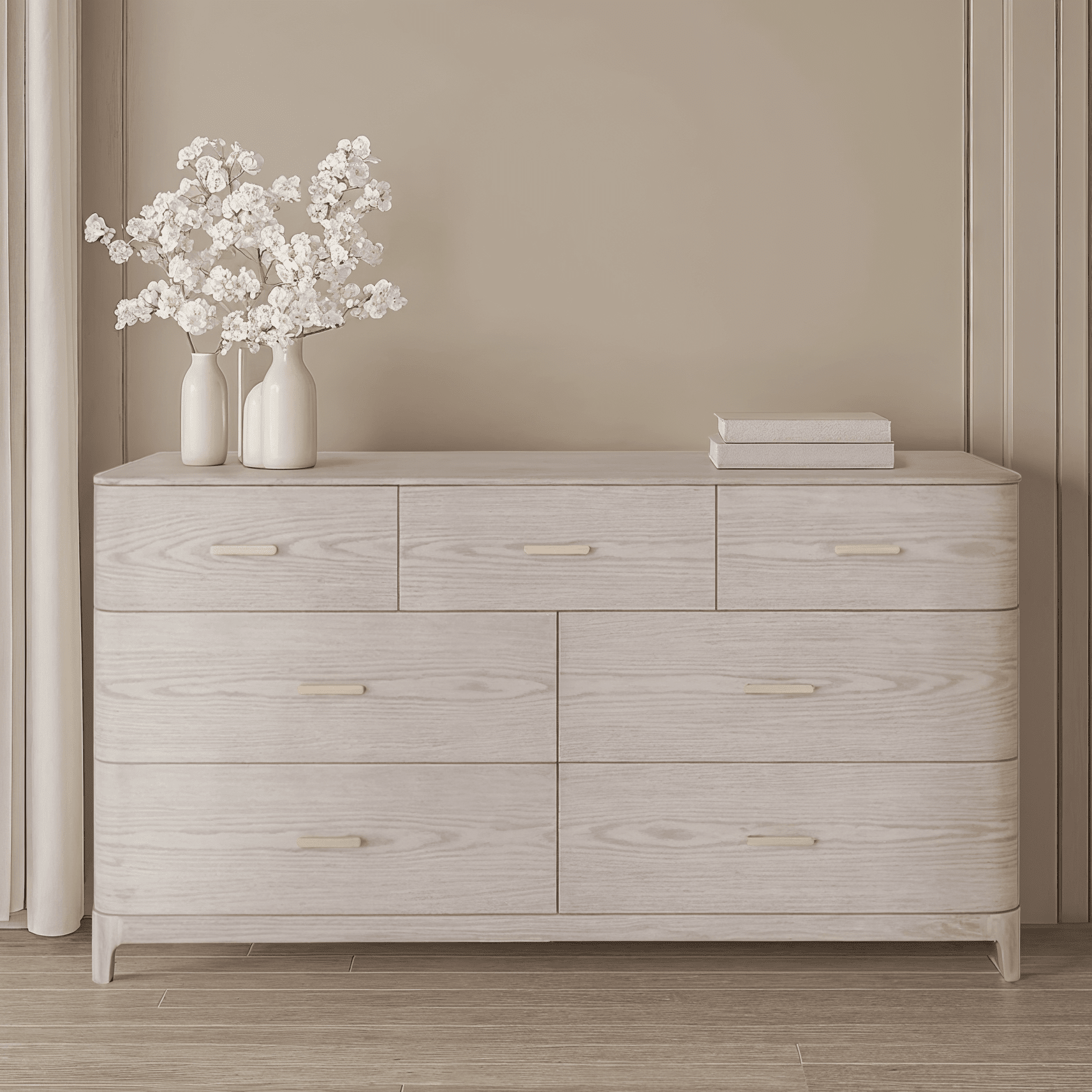 Commode 7 tiroirs placage frêne clair