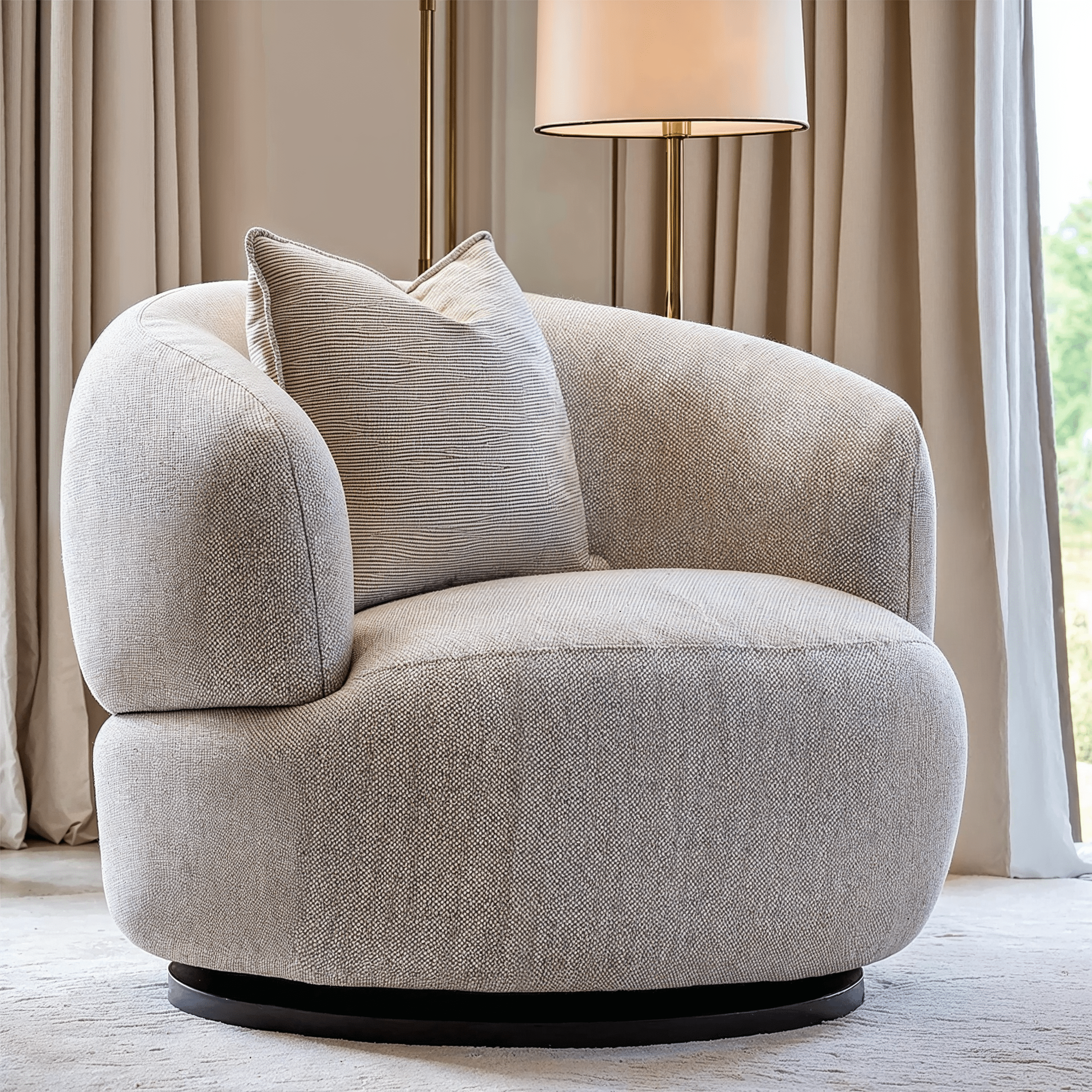 Fauteuil d'appoint pivotant texturé gris avec accents noirs