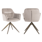 Chaise de salle à manger pivotante en velours beige avec piètement en laiton