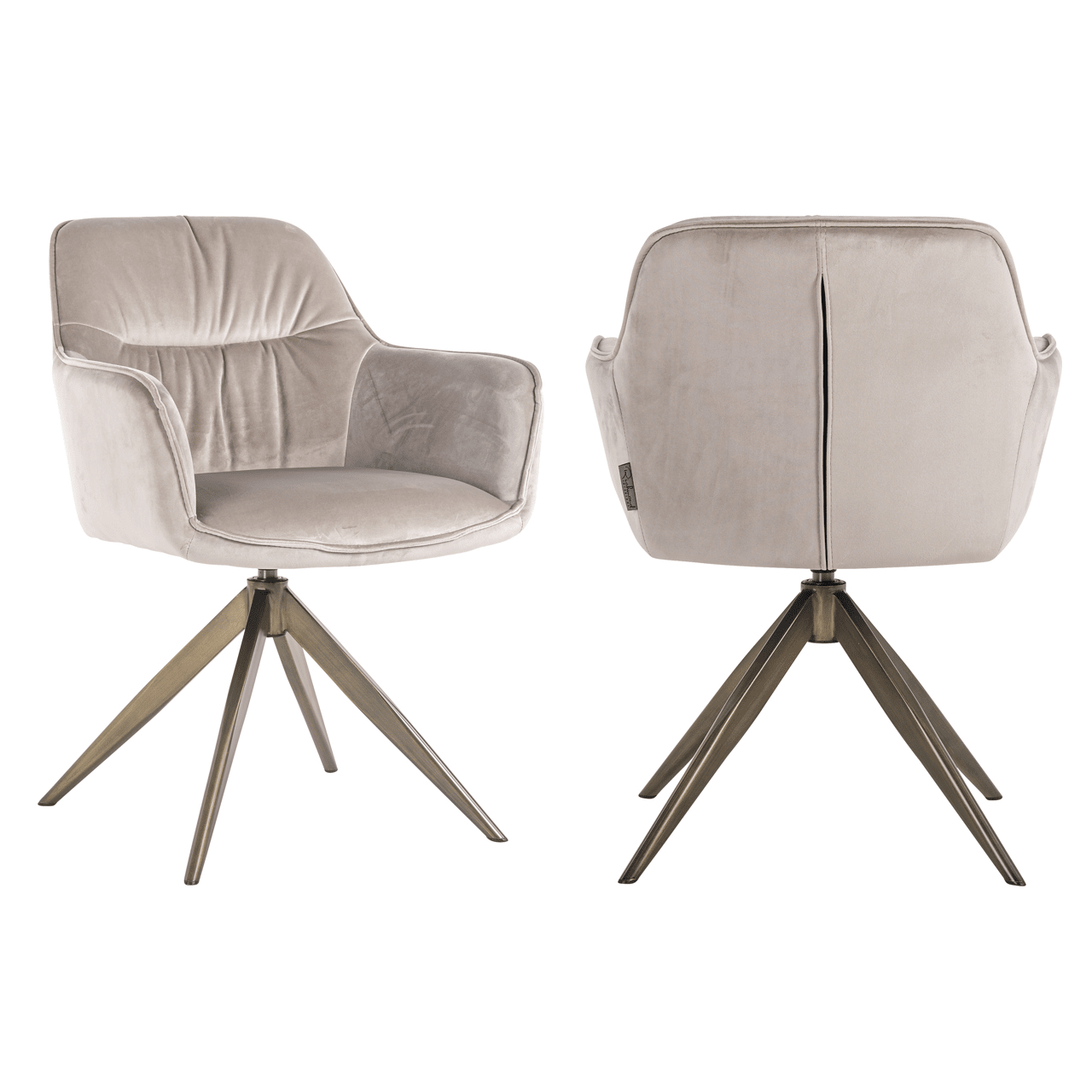 Chaise de salle à manger pivotante en velours beige avec piètement en laiton