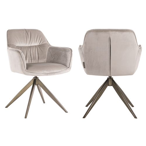 Chaise de salle à manger pivotante en velours beige avec piètement en laiton