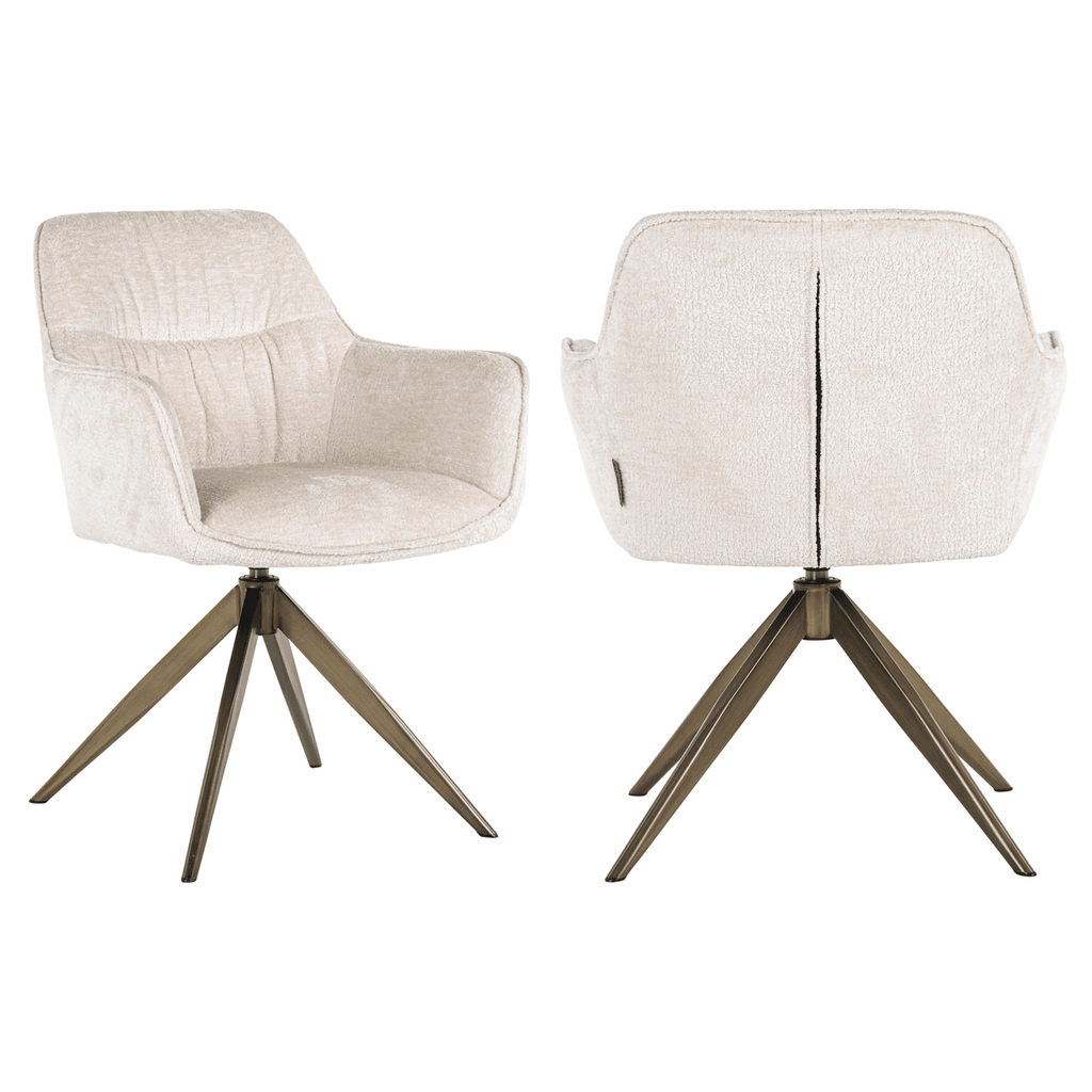 Chaise de salle à manger pivotante en velours des neiges avec base en laiton
