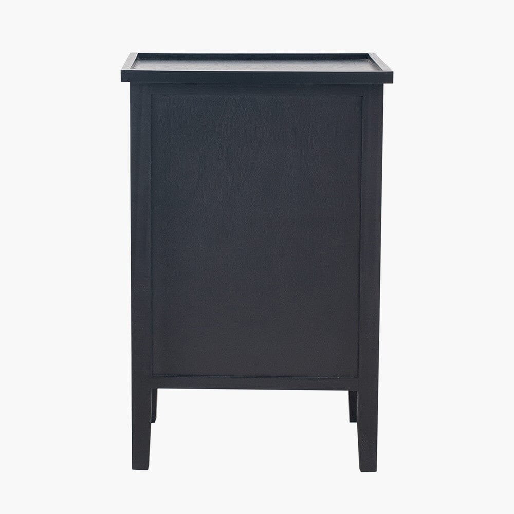 Table de chevet noire à 3 tiroirs avec poignées dorées