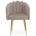 Chaise de salle à manger festonnée en velours beige avec pieds coniques dorés