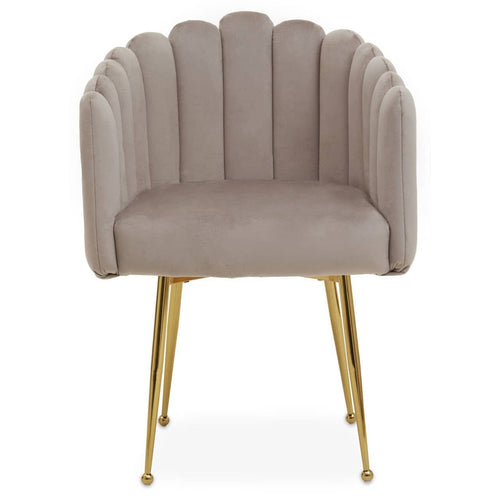 Chaise de salle à manger festonnée en velours beige avec pieds coniques dorés