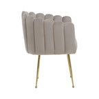 Chaise de salle à manger festonnée en velours beige avec pieds coniques dorés