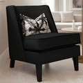 Fauteuil d'appoint en velours noir avec passepoil noir et pieds en bois foncé