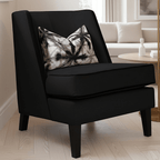 Fauteuil d'appoint en velours noir avec passepoil noir et pieds en bois foncé